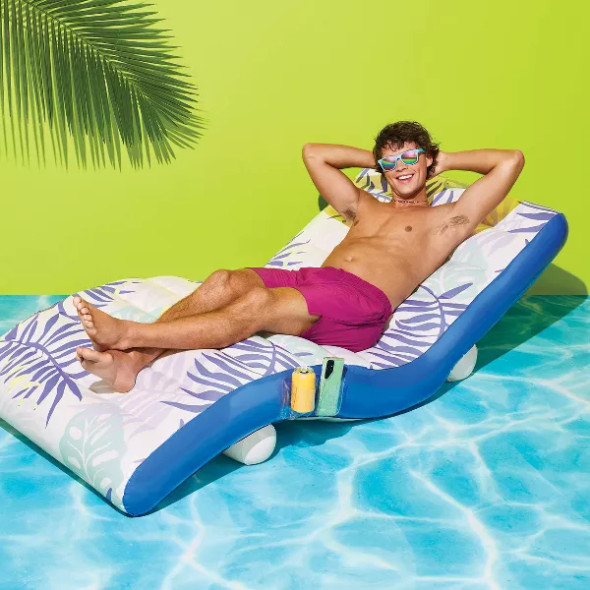 SUN SQUAD CHAISE LOUNGE PRINTED SMS WATER FLOATS AND INFLATABLES - BLUE/WHITE SUN SQUAD CHAISE LOUNGE PRINTED SMS WATER FLOATS AND INFLATABLES - BLUE/WHITE