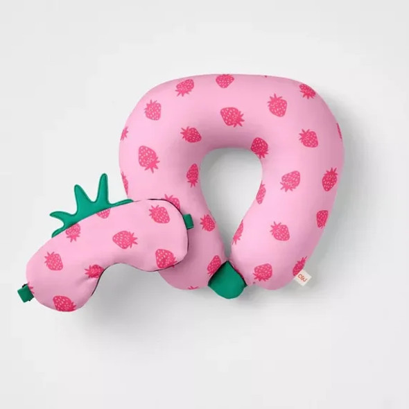 CAT AND JACK KIDS' NECK PILLOW AND EYE MASK SET STRAWBERRY - PINK New CAT AND JACK KIDS' NECK PILLOW AND EYE MASK SET STRAWBERRY - PINK New