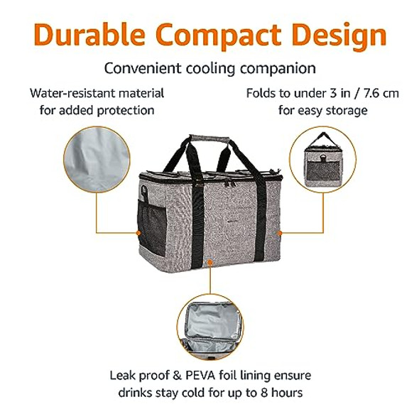 AMAZON BASICS SOFT INSULATED COOLER BAG, 50 CAN CAPACITY CY-CL2001 - GRAY
