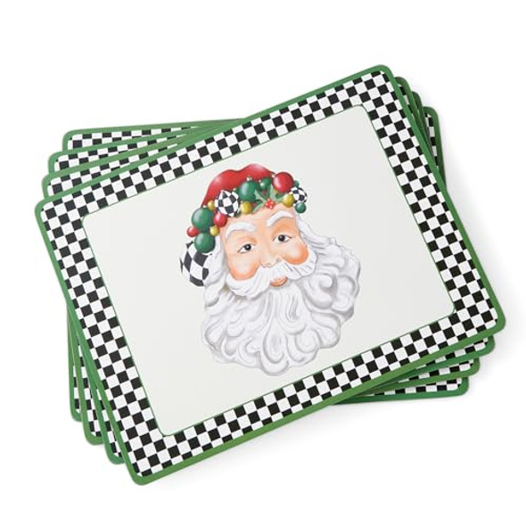 SPODE CHRISTMAS TREE BLACK/WHITE MIXED SNOWMAN & SANTA PLACEMATS, SET OF 4 New