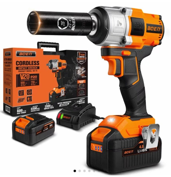 BOEN CORDLESS IMPACT WRENCH 1/2 INCH BRUSHLESS ELECTRIC V20 PRO - ORANGE/BLACK BOEN CORDLESS IMPACT WRENCH 1/2 INCH BRUSHLESS ELECTRIC V20 PRO - ORANGE/BLACK