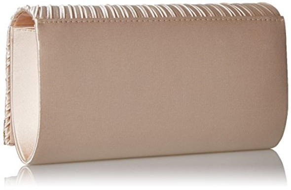 JESSICA MCCLINTOCK CHLOE SATIN PLEATED RHINESTONE CLUTCH PURSE 4"X8"X2 CHAMPAGNE New