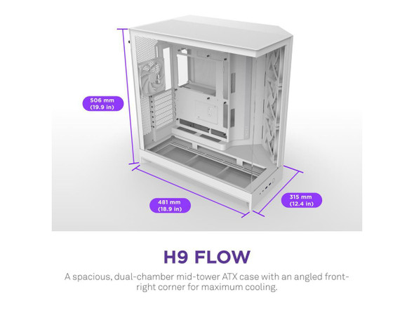 NZXT H9 Flow (2025)  Large Dual-Chamber ATX Mid-Tower Airflow PC Case  Includes