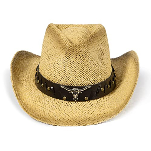 Simplicity New Western Style Classic Cowboy Straw Hat Light Beige