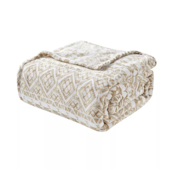 TALA PLAZATEX PRINTED LUXURIOUS ULTRA SOFT LIGHTWEIGHT BLANKET, 90X90 - BEIGE New