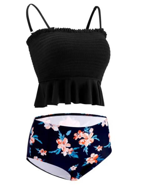 AONTUS Women Two Piece Bandeau Bikini Swimsuit With Bottoms AON-2PBIKINISS-BLK-M AONTUS Women Two Piece Bandeau Bikini Swimsuit With Bottoms AON-2PBIKINISS-BLK-M