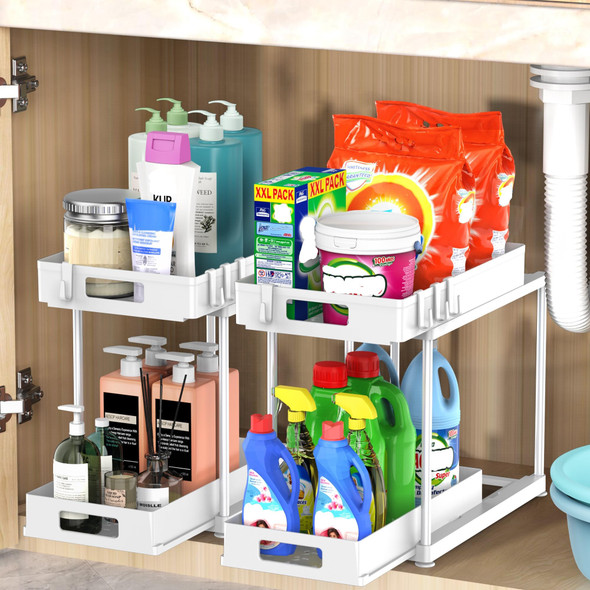 KJFEOIYE Under Sink Organizers Storage 2 Pack Large Capacity Heavy Load White KJFEOIYE Under Sink Organizers Storage 2 Pack Large Capacity Heavy Load White