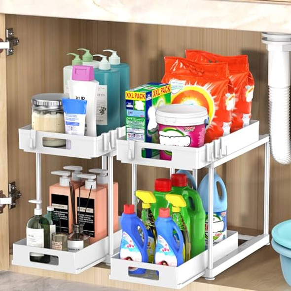 KJFEOIYE Under Sink Organizers Storage 2 Pack Large Capacity Heavy Load White KJFEOIYE Under Sink Organizers Storage 2 Pack Large Capacity Heavy Load White