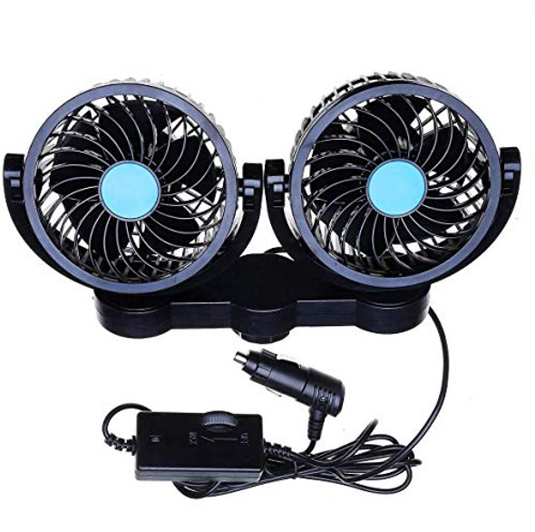 ZONETECH CAR COOLING AIR FAN 12V- DUAL HEAD - BLACK 1 PACK