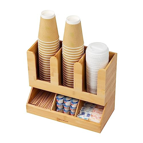 MIND READER 6 COMPARTMENT BAMBOO UPRIGHT COFFEE BREAKROOM CONDIMENT - BROWN