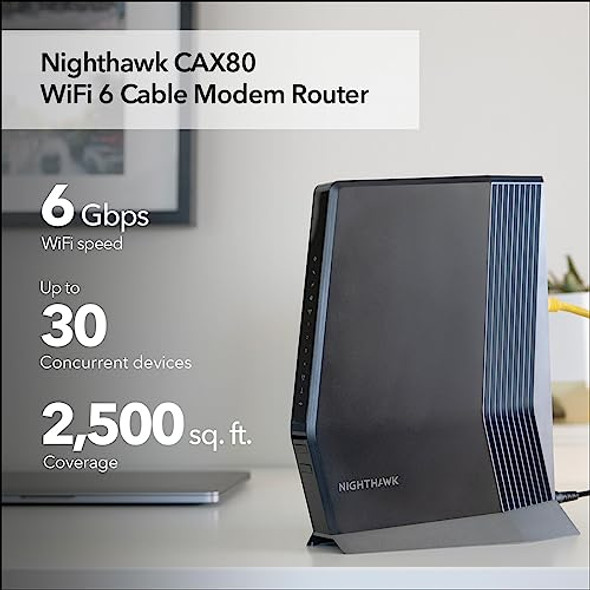 NETGEAR NIGHTHAWK CABLE MODEM AND WIFI 6 ROUTER COMBO CAX80 - BLACK NETGEAR NIGHTHAWK CABLE MODEM AND WIFI 6 ROUTER COMBO CAX80 - BLACK