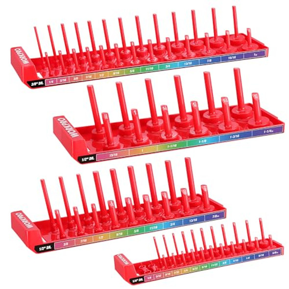 WORKPRO SOCKET ORGANIZER SET 4PC IMPACT SOCKET HOLDER 1/4" 3/8" 1/2" DRIVE - RED WORKPRO SOCKET ORGANIZER SET 4PC IMPACT SOCKET HOLDER 1/4" 3/8" 1/2" DRIVE - RED