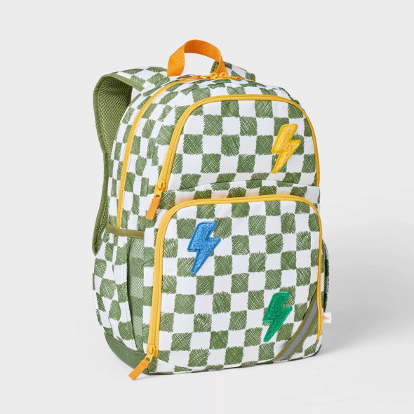 CAT & JACK KIDS' 17" CLASSIC BACKPACK CHECKERED - WHITE/GREEN-MULTI COLORED New CAT & JACK KIDS' 17" CLASSIC BACKPACK CHECKERED - WHITE/GREEN-MULTI COLORED New
