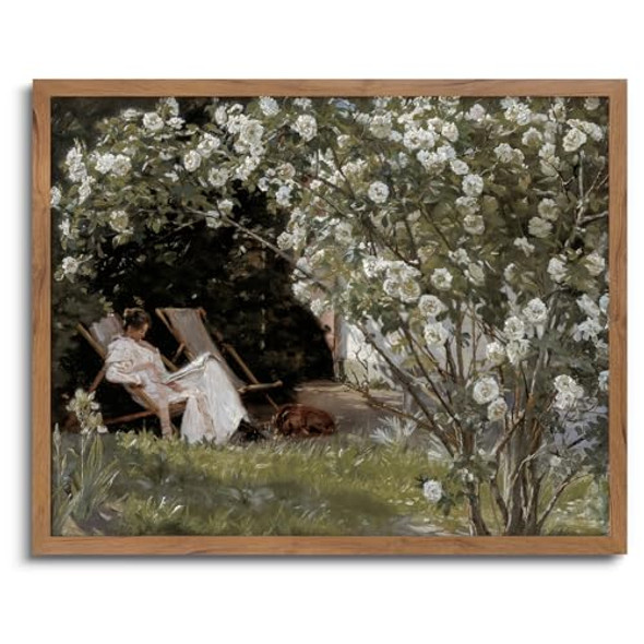 JOWOROLO Vintage Flower Wall Art - Women Reading Book Painting Picture New