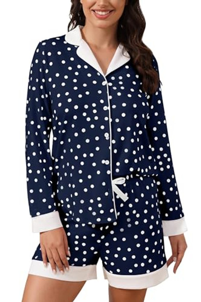 FKEEP BUTTON DOWN PAJAMAS SETS WOMEN TWO-PIECE SATIN SILK PJS SETS - NAVY BLUE New FKEEP BUTTON DOWN PAJAMAS SETS WOMEN TWO-PIECE SATIN SILK PJS SETS - NAVY BLUE New