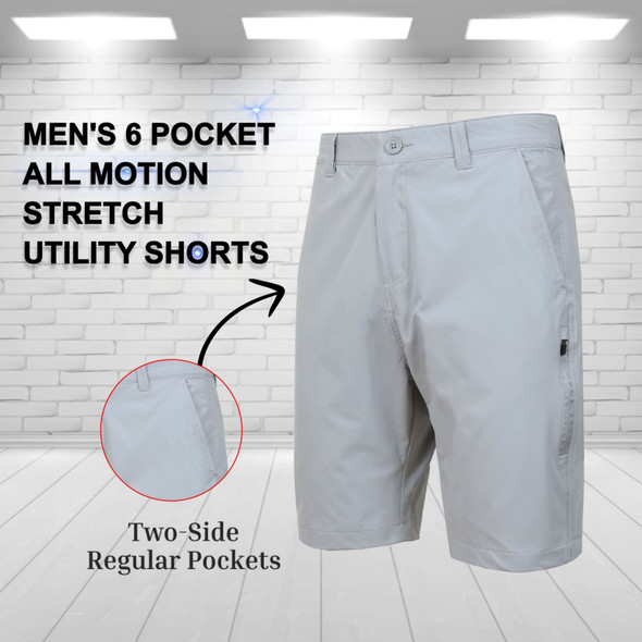 JUMP START MEN’S 6-POCKET ALL MOTION STRETCH UTILITY SHORTS - SIZE: 42 - GRAY New JUMP START MEN’S 6-POCKET ALL MOTION STRETCH UTILITY SHORTS - SIZE: 42 - GRAY New