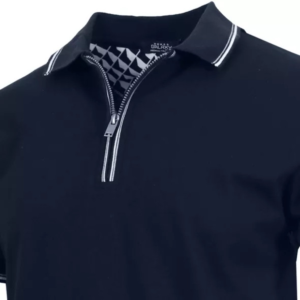 GALAXY BY HARVIC MEN’S MODERN FIT POLO SHIRT WITH ZIP PLACKET SIZE MEN M - NAVY New