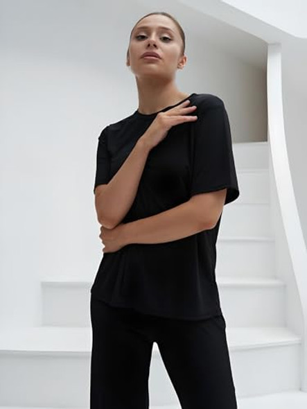 Talmont Women's Pajama Set Short Sleeve 2 Piece Pjs Sleepwear Silky Soft Black