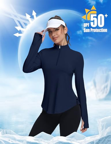 GGVO Women's Golf V Neck Long Sleeve Workout Top UPF 50+ Sun Protection M