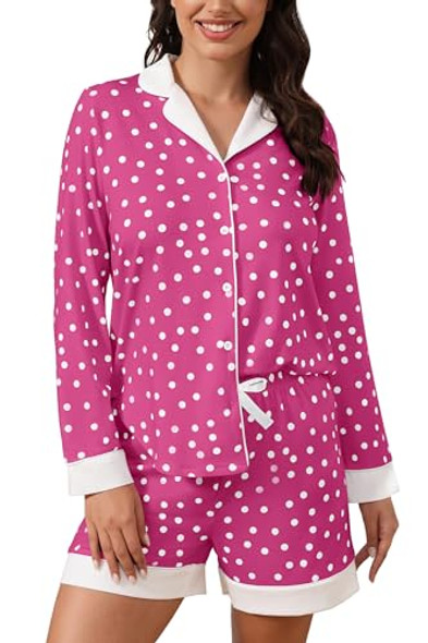 FKEEP BUTTON DOWN PAJAMAS SETS WOMEN TWO-PIECE IN FK022 ROSERED - L New FKEEP BUTTON DOWN PAJAMAS SETS WOMEN TWO-PIECE IN FK022 ROSERED - L New