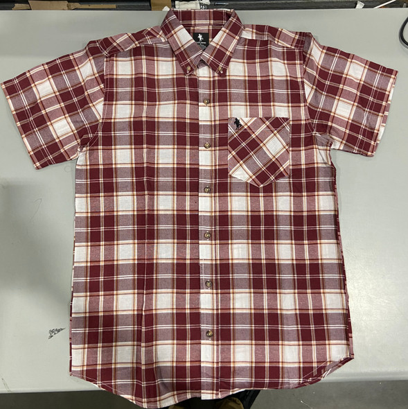 BLACK HORSE MEN'S S/S WOVEN PLAID SHIRT - MENS SMALL - RED/WHITE/YELLOW New