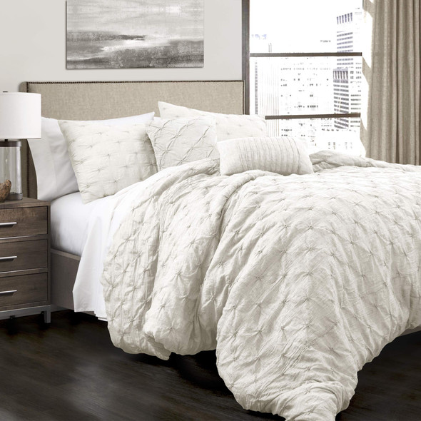 LUSH DECOR RAVELLO PINTUCK SET LUXE 5 PIECE TEXTURED BEDDING QUEEN - WHITE New LUSH DECOR RAVELLO PINTUCK SET LUXE 5 PIECE TEXTURED BEDDING QUEEN - WHITE New