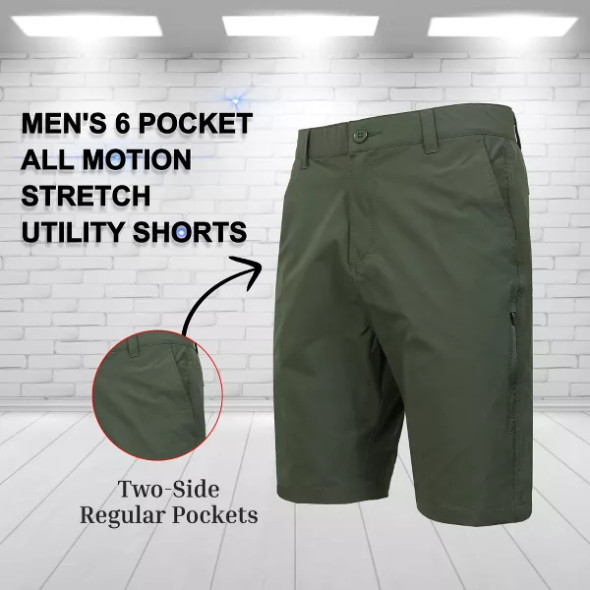JUMP START MEN’S 6-POCKET ALL MOTION STRETCH UTILITY SHORTS - SIZE: 42 - OLIVE New JUMP START MEN’S 6-POCKET ALL MOTION STRETCH UTILITY SHORTS - SIZE: 42 - OLIVE New