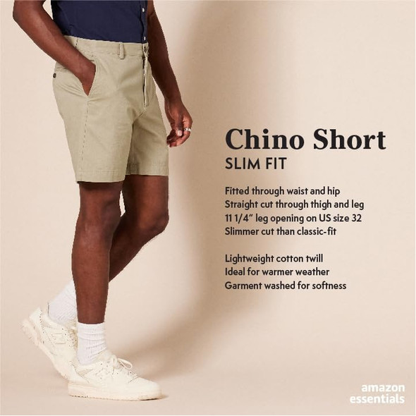 AMAZON ESSENTIALS STORE MEN'S SLIM-FIT 7" CHINO SHORT SIZE MEN 29 CHARCOAL New AMAZON ESSENTIALS STORE MEN'S SLIM-FIT 7" CHINO SHORT SIZE MEN 29 CHARCOAL New