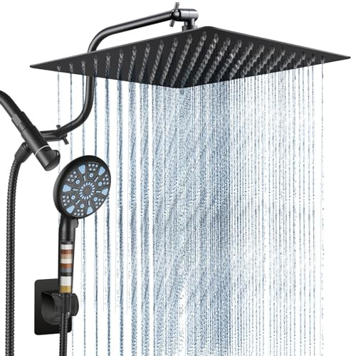 Cobbe 12 Inch All Metal 3-Way Rain Shower Head High Pressure KFSCA12103 - Black