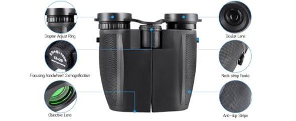 DECOFORU 12X25 BINOCULARS FOR ADULTS WITH LOW LIGHT VISION - BLACK DECOFORU 12X25 BINOCULARS FOR ADULTS WITH LOW LIGHT VISION - BLACK