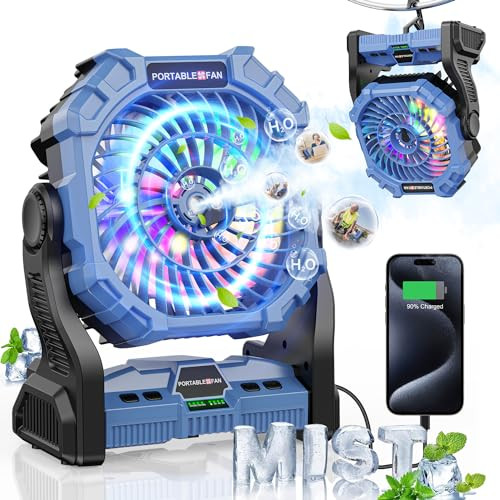 BAIWU PORTABLE MISTING FAN WITH RGB LIGHT, RECHARGEABLE BATTERY, TIMER, HOOK
