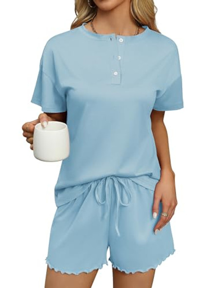 Ekouaer Womens Pajama Sets 2 Piece Pjs Short Sleeve Lounge Set - CLEAR BLUE - XL New Ekouaer Womens Pajama Sets 2 Piece Pjs Short Sleeve Lounge Set - CLEAR BLUE - XL New