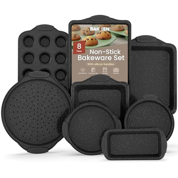 BAKKENMASTER BAKKEN 8-PIECE KITCHEN OVEN BAKING PANS - GRAY MARBLE