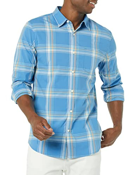 AMAZON ESSENTIALS MEN'S LONG-SLEEVE SLIM-FIT STRETCH POPLIN SHIRT - LIGHT BLUE New AMAZON ESSENTIALS MEN'S LONG-SLEEVE SLIM-FIT STRETCH POPLIN SHIRT - LIGHT BLUE New