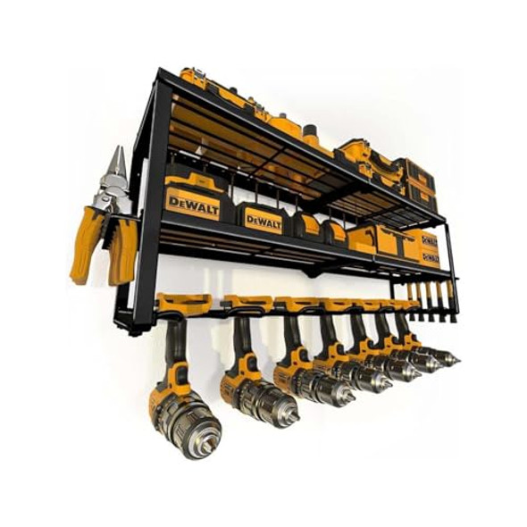 SAZMOS POWER TOOL ORGANIZER WALL MOUNT 7 DRILL HOLDER TOOL SHELF - BLACK SAZMOS POWER TOOL ORGANIZER WALL MOUNT 7 DRILL HOLDER TOOL SHELF - BLACK