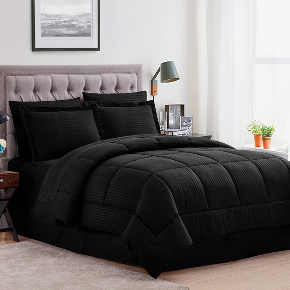SWEET HOME COLLECTION QUEEN COMFORTER SET 8 PIECE BAG 8PC-CMF-BIB-Q-BLK - BLACK SWEET HOME COLLECTION QUEEN COMFORTER SET 8 PIECE BAG 8PC-CMF-BIB-Q-BLK - BLACK