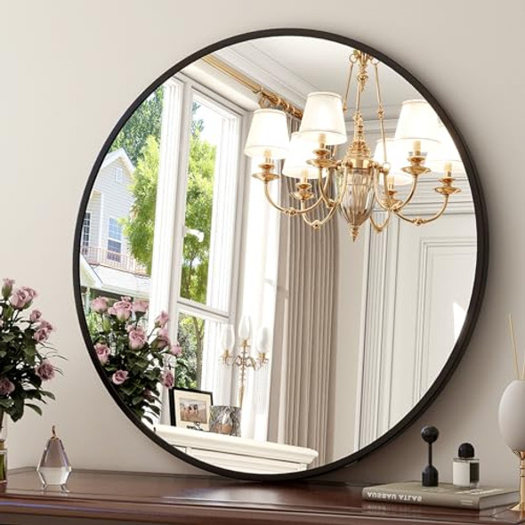 XRAMFY 30 Inch Round Mirror, Matte Black Circular, Easy Install - Black XRAMFY 30 Inch Round Mirror, Matte Black Circular, Easy Install - Black