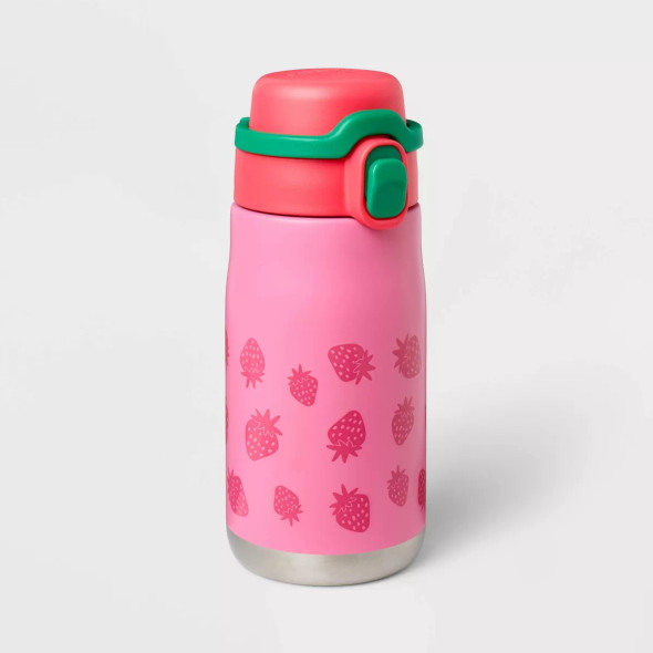 CAT & JACK STAINLESS STEEL 14OZ WATER BOTTLE STRAWBERRY - PINK