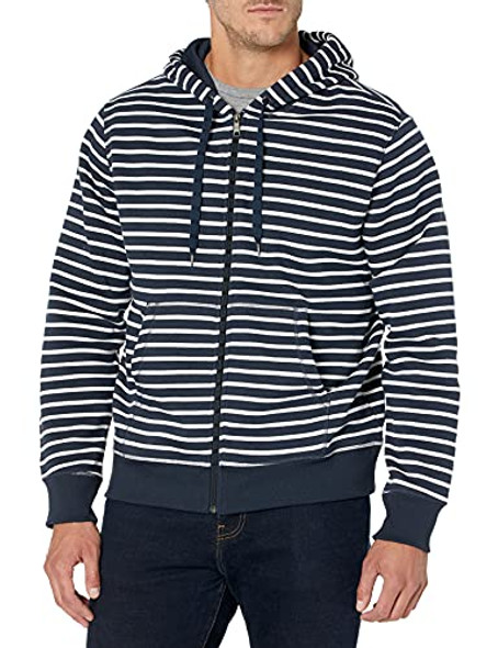 AMAZON ESSENTIALS MEN'S FULL-ZIP FLEECE HOODIE MEN'S NAVY WHITE STRIPE XS New AMAZON ESSENTIALS MEN'S FULL-ZIP FLEECE HOODIE MEN'S NAVY WHITE STRIPE XS New