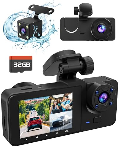 LENSUGE 3 CHANNEL DASH CAM,4K+1080P DASH CAM INSIDE, WITH 32GB CARD - BLACK