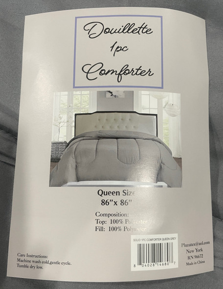 PLAZATEX SOLID COMFORTER QUEEN 1PC (86"X 86") - GRAY New