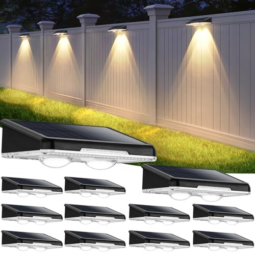 BRIGHTEVER SOLAR FENCE LIGHTS OUTDOOR 12-PACK LED SOLAR POWERED DECK - WHITE