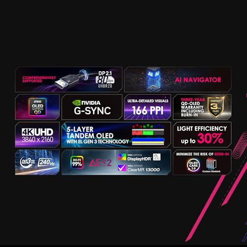 MSI MPG 272URX QD-OLED 27" UHD 240Hz Adaptive-Synch HDMI DP Port - BLACK