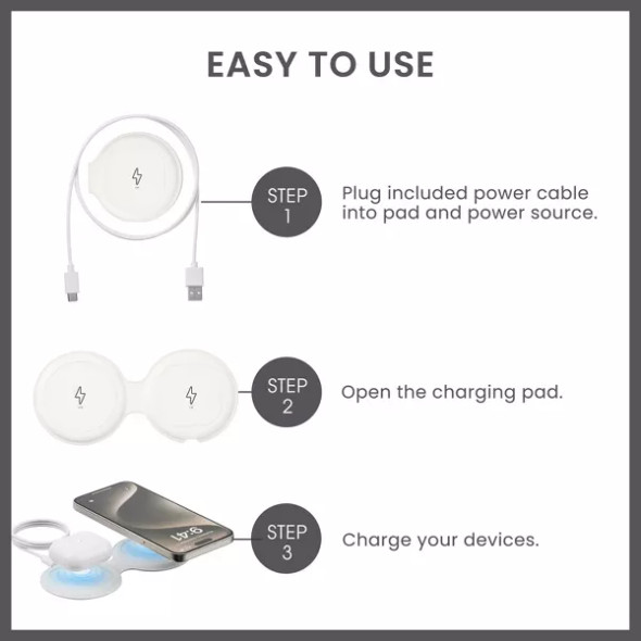 CONAIR TRAVEL SMART 2 DEVICE MAGNETIC 15W WIRELESS CHARGER - WHITE