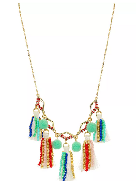 REBECCA MINKOFF TASSELED GOLD STATEMENT NECKLACE - 12 New REBECCA MINKOFF TASSELED GOLD STATEMENT NECKLACE - 12 New