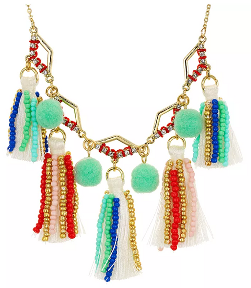 REBECCA MINKOFF TASSELED GOLD STATEMENT NECKLACE - 12 New REBECCA MINKOFF TASSELED GOLD STATEMENT NECKLACE - 12 New