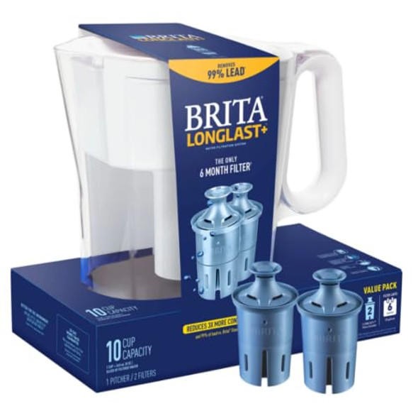 BRITA LARGE 10-CUP WATER FILTER PITCHER WITH 2 LONGLAST+ FILTERS - WAVE New BRITA LARGE 10-CUP WATER FILTER PITCHER WITH 2 LONGLAST+ FILTERS - WAVE New