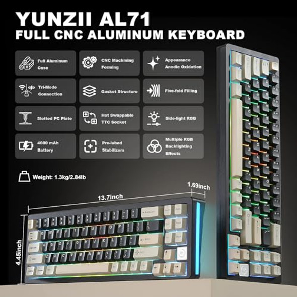 YUNZII AL71 75% Mechanical Keyboard, Black/Crystal White Switch - Black New YUNZII AL71 75% Mechanical Keyboard, Black/Crystal White Switch - Black New