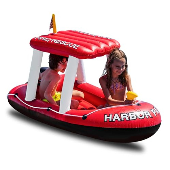 ZONETECH FIREBOAT SQUIRTER INFLATABLE POOL TOY, FIRE RESCUE THEME - RED
