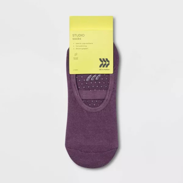 ALL IN MOTION SOLID BARRE LINER SOCKS 2PK - BROWN/PURPLE New